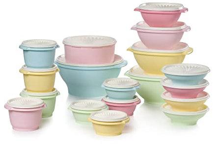 Tupperware Heritage Collection - Set di 36 contenitori per alimenti in colori vintage, lavabili in lavastoviglie e senza BPA (18 contenitori + 18 coperchi)