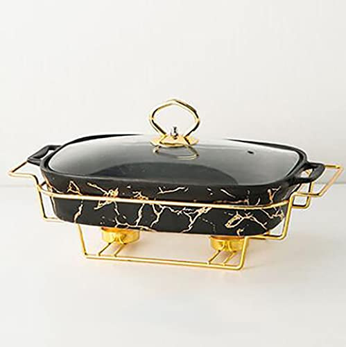 Keramik Chafing Disk Bufféset, Marmor Finish Chafing Fat, rektangulära s för buffé/bröllop/fester/banketter/catering, Vit, A (Färg: Vit, Storlek: A) (Svart B)