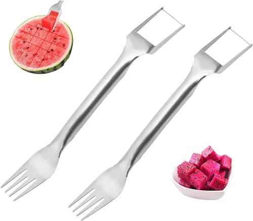 2 pezzi Forchetta per Anguria Taglierina Affettatrice per Anguria Affettatrice 2 in 1 Angurias Affettare Forchette Taglia Frutta per in Acciaio Inossidabile per Feste di Gadget da Cucina in Campeggio