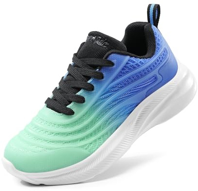 DREAM PAIRS gymnastikskor barn sportskor flickor pojkar sneakers inomhusskor ventilerande löparskor utomhus snörning tennisskor, Ljusgrön blå, 28.5 EU