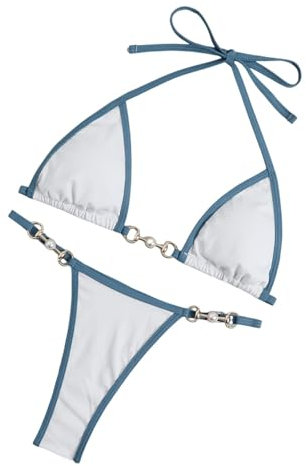 Bikini Damen Set Push Up Bikini mit Push Up Dreieck Cup Badebekleidun Triangle Zweiteiliger Badeanzug String Bikini Ohne Stahlring Brazilian Style Strand Schwimmen Surfen Party-Weiß/38EU/M