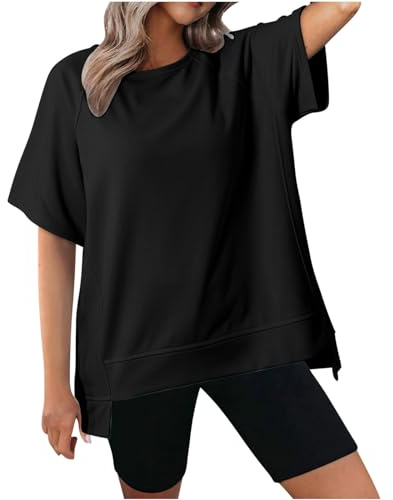 Magliette Donna Manica Corta Tinta Unita Cotone T-Shirt Cotone Maglietta Elegante Donna Casual Stretch Sciolto Top Casual Bluse Basic Magliette Estive con Girocollo Blusa Taglie Forti per Feste