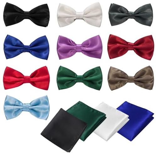 10 Pieces Of Multi-Color Bow Ties, 4 Pieces Of Pocket Squares, Men'S Business Bow Ties, Plain Bow Ties, Adjustable Bow Ties, Pre-Tied Bow Ties, Suitable For Formal Occasions