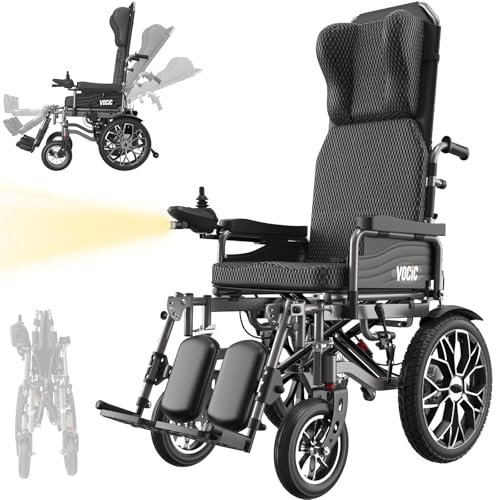 VOCIC V57 Sedia a rotelle elettrica pieghevole leggera ergonomica con schienale regolabile a 165°,30KM carrozzina elettrica con poggiapiedi regolabile & Poggiatesta 3D per disabili 150KG,Motore 500W