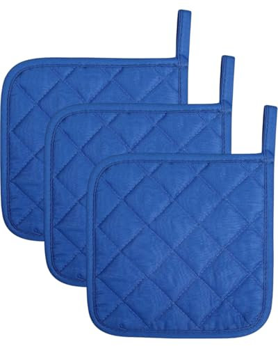 MYGLOAR 3 Stück Topflappen aus Baumwolle, Untersetzer aus weicher Baumwolle, hitzebeständiger, Rutschfester Topflappen zum Kochen und Backen, Küchenzubehör – blau, 18 x 18 cm