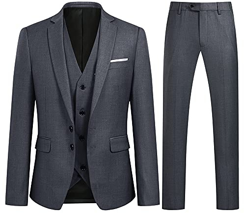 YOUTHUP Abito da Uomo 3 Pezzi Completo Eleganti in Matrimonio e Slim Fit Blazer Gilet Pantaloni, Grigio, L