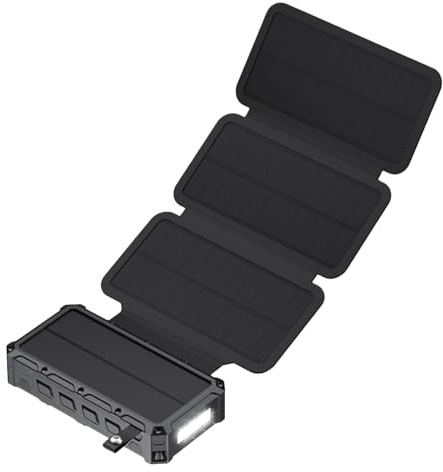 Batterie Externe Solaire - Batterie Externe Portable Pliable, Batterie Externe à manivelle avec éclairage LED, pour Voyage, Camping, randonnée et vélo, 16,6 x 8,5 x 4,5 cm