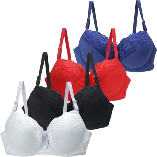 Uwdiohq sous-vêtements pour Femmes 34/75 36/80 38/85 40/90 42/95 44/100 Soutien-Gorge Bonnet BCDE Sexy en Dentelle Lingerie Grande Taille (4 pièces) Slip Solution 0 Soutien Gorge sans Armature