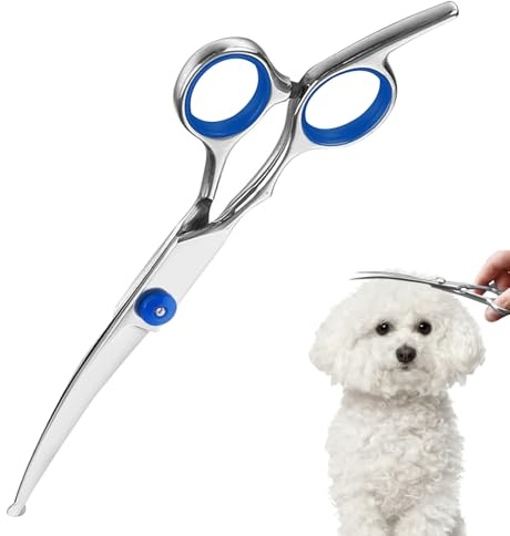 Huybaa Ciseaux Courbes de Toilettage Professionnel Chien et Chat - Acier Inoxydable 17 cm, Pointe Arrondie Sécurité, Design Ergonomique avec Anneaux Silicone