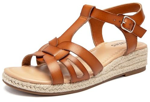 Veittes Women's Platform Wedge Heel Sandals - Open-Toe Ankle Strap with Adjustable Buckle Closure, Comfortable Insole, lightweight Rubber Sole, Casual Summer Strappy Sandals.