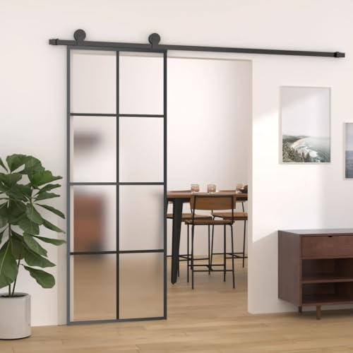 Iiaky Puerta Corredera de Cristal con Set Herrajes Accesorio Puertas Interior Puerta corredera ESG Vidrio y Aluminio Puertas Interior Cristal para Sala de Estar Salón Habitación-76 x 205 cm