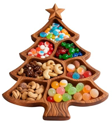 Tabla De Embutidos con Forma Árbol Navidad, Bandeja De Madera con Forma Árbol Navidad, Bandeja Decorativa para Mesa, Platos Cocina Navideños Servir, Charola Decorativa para Quesos, Fruta(10 Pulgada)