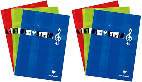 Clairefontaine 6157C Un Bloc Musique Encollé en-Tête - A4 21x29,7 cm - 100 Pages de 12 Portées - Papier Blanc 90 g - Couverture Carte Pelliculée - Couleur Aléatoire (Lot de 2)