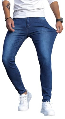 Oanviso Jeans de Vaqueros Hombre Skinny Denim Jean Hip Hop Slim Fit Pantalone Moda Elásticos Pantalón Largo Vaquero Ajustados A Azul Oscuro XL