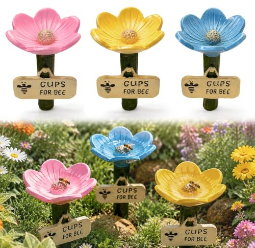 ZoneYan 3Pcs Riego Abeja en Forma de Flor, Comedero Hidratación InsectosAire Libre, Vasos para Beber Insectos, 3 Estaciones Riego de Abejas Cerámica, Alimentador Agua Insectos Decoración Patio