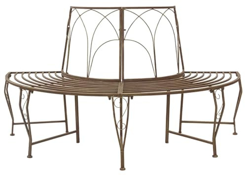 LoogCape Banc d'arbre en acier marron vieilli 160 x 80 x 89 cm, 4 places, résistant aux intempéries, surface mate, semi-circulaire pour jardin, terrasse, cour et tronc d'arbre