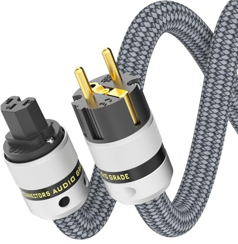 Monosaudio P083 HiFi High End Netzkabel 2M Kupferabschirmung, 2 polig Audiophil Stromkabel AC Kaltgerätekabel,16mm EU Schuko Stecker+IEC C15 Anschluss für DVD/Verstärker/Decoder/Subwoofer/AMP