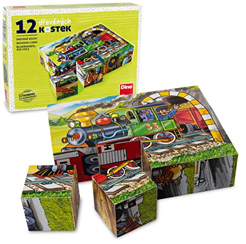 R.u.M. Toys Würfelpuzzle - Handgefertigtes Kinder Puzzle ab 3 Jahren - Premium Bauklötze Puzzle aus nachhaltigem Fichtenholz - Kleinkind Puzzlewürfel (Dampflock)