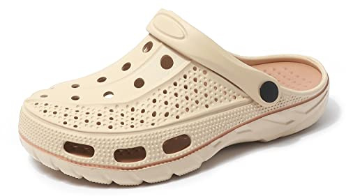 INMINPIN Sabots Femme Homme Confort Sandales D'Été Chaussures de Jardin Plage Piscine Pantoufles Exterieur, Beige, 38/39 EU