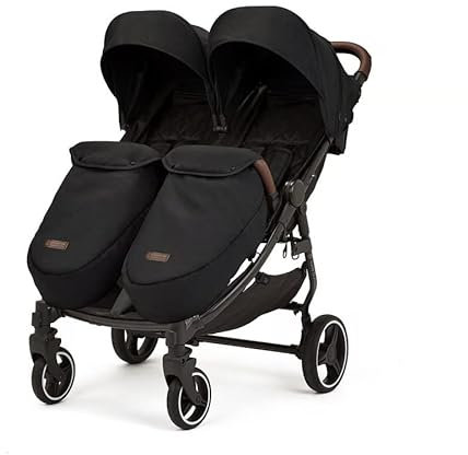 Venus Max Doppel kinderwagen - geeignet von Geburt bis 15 kg (ca. 3 Jahre), kompakter, leichter, faltbarer Zwillingskinderwagen, inklusive Regenschutz und Fußwärmer (Schwarz)