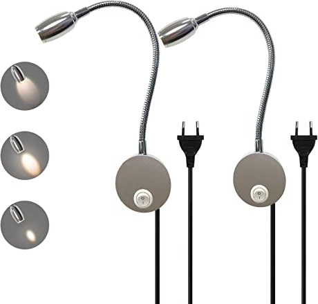 Zoomable Lampe de Lecture Murale, Liseuse LED Tete de Lit avec Interrupteur, Lampe à Col de Cygne Rotative Flexible de 28CM, Applique en Aluminium, Lampe Chevet Murale pour Chambre (Silber-2 pieces)