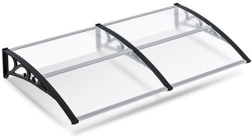 Sonnewelt Vordach für Haustür 100 x 200cm, Überdachung Haustür aus Aluminium und Polycarbonat, Transparentes Pultbogenvordach, Pultvordach, Türdach für draußen Regenschutz