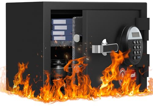 1.2 Cubic Feet Fireproof Safe Box, Fireproof Home Safe for Money, Jewelry, Documents and Valuables W/Digital Keypad, Alarm System, Removable Shelf, Home and Office Use Document Box