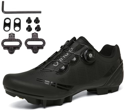 PENXZT Scarpe ciclistiche MTB per Uomo Scarpe MTB compatibili con Pedali SPD 2 bulloni con Tacchetti, Scarpe da Mountain Bike per all'aperto,Nero,41 EU