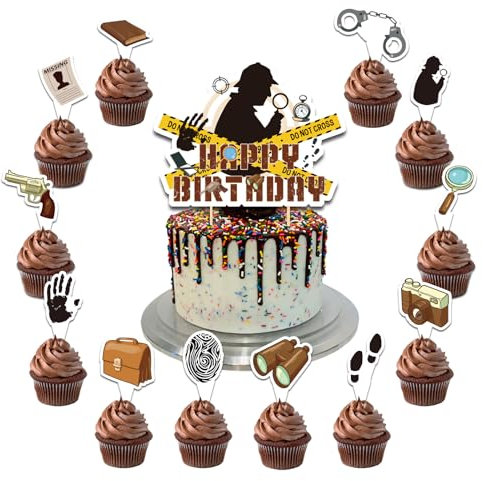 25 Pcs Detective Kuchen Dekorationen Detective Kuchen Topper Cupcake Toppers für Detective Geburtstag Dekorationen Detective Party Dekorationen Geburtstagsparty Zubehör
