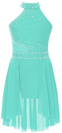 Freebily Abito da Pattinaggio Artistico Bambina Vestito da Balletto | con Strass,Abito da Ballo Lirico Contemporaneo,Body Danza Classica Moderna con Gonna,Dancewear
