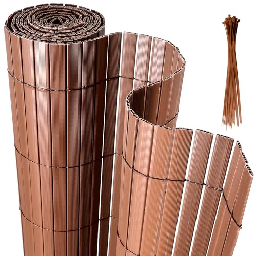 Yakimz PVC Sichtschutzmatte, Sichtschutzzaun Braun Sichtschutz Balkonsichtschutz, Wetterfest UV-beständig für Garten Balkon und Terrasse, 90 x 400 cm Windschutz, Braun