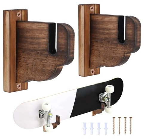 GLOBLELAND 2 Sets Skateboard Display Stands Skateboard Wall Rack Display Wooden Wall Hanging Display Shelf for Skateboard Storage Home Decor 4.9x5.2x1.6in