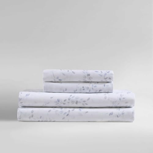 Calvin Klein - Juego de sábanas tamaño King, Juego de Ropa de Cama de satén de algodón, decoración Lujosa y Suave para el hogar (Azul botánico aireado, King)