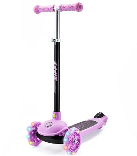 ZIFFY 3-Rad-Kinderroller 3–5 Jahre – Blau/Grün/Pink/Violett – LED-Leuchträder, Neigelenkung, Hinterradbremse – Höhenverstellbarer Lenker 44–61 cm – 1,8 kg, schnell zerlegbar