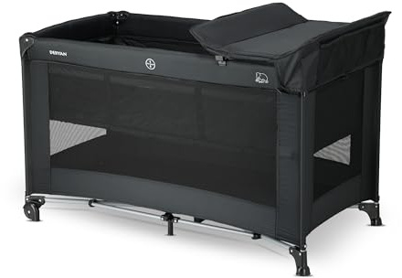 Deryan Children's Travel Cot Baby from Birth to 4 Years, Small Foldable Including Carry Bag, Folding Base and Mattress, Lying Surface 120 x 60 cm, Black