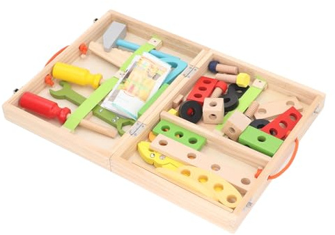 TOPINCN Ensemble D'outils en Bois pour Enfants, Jouet de Construction de Boulons à écrou de Bricolage avec Boîte de Rangement pour Les Tout-Petits, Garçons et Filles, d'anniversaire et