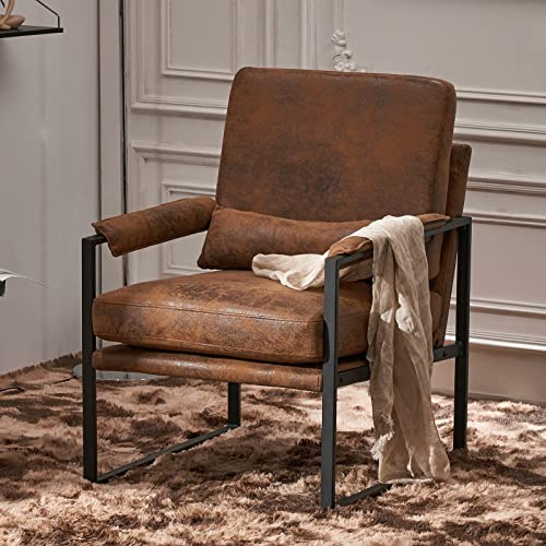 Bonnlo Modern Accent Chair, Compact Armchair with Metal Frame, Plush Back Pillow and Seat Cushion Tub Chair Perfect for Livinig Room, Bedroom,Home Office, Brown