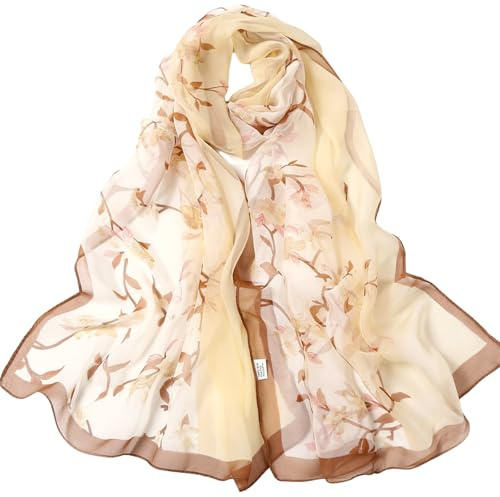 LEBOOBELL Foulard femme 160cm imprimé aquarelle lotus et fleurs écharpe légère anti-UV polyvalente l’été style champêtre élégant