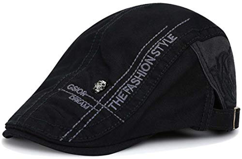 Kuyou Unisex Gatsby Flatcap Schiebermütze Ivy Schirmmütze Kappe (Schwarz)