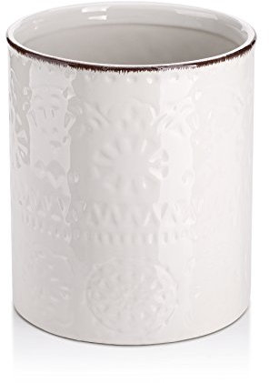 DOWAN Utensilienhalter Küche, 18,3 x 15,7cm Groß Küchenutensilienhalter, Romantische Relievo Keramikdose, Utensilientöpfe, Aufbewahrung, Utensilien-Organizer, Eiskübel, Vasen, Homedekoration-Weiß