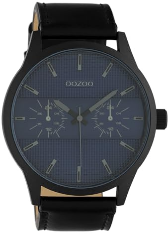 Oozoo Herrenuhr Chrono Look mit Lederband 48 MM Schwarz/Dunkelblau C10539