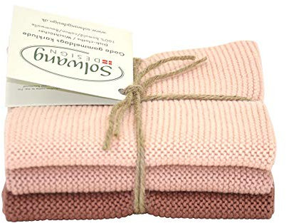 Solwang Putzlappen 3er Set, gestrickte Wischtücher aus Baumwolle (Pfirsich Kombi)