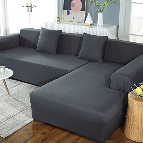 jia cool L-format sofföverdrag i sektioner, sofföverdrag för vardagsrum, stretchöverdrag, 1 st, enkelsits, schäslongöverdrag med elastisk botten, för hundar, barn, husdjur (mörkgrå)
