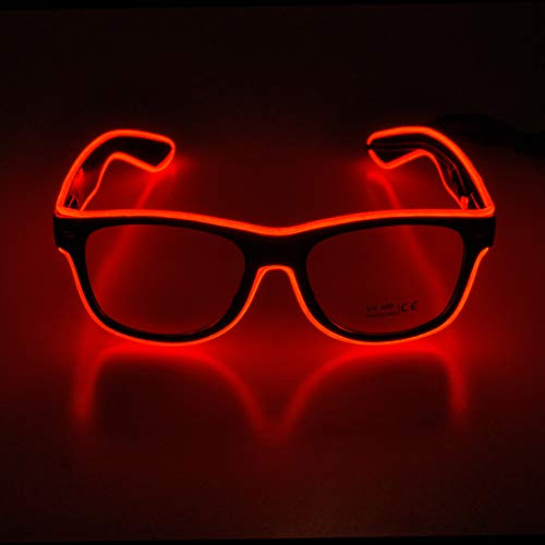 Therlan Lunettes de soleil à LED - Lunettes de soleil lumineuses au néon - Lunettes de soleil LED - Costume de rave - Lunettes lumineuses pour fête EDM, Halloween - Rouge