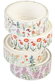 Grupo Erik Botanical Wild Flowers 4 Rollen Washi Tape Set - Scrapbook Klebeband Bunt - Washi Tape Set - Dekoratives Abdeckband - Scrapbook Zubehör Geschenkpapier