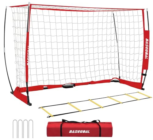 BaseGoal Soccer Goal,Soccer Net,Soccer Goals for Backyard,with Bow Frame,Collapsible Metal Base and Agility Ladder