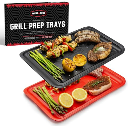 BLAZIN' GRILL Prep and Serve Trays | Set of 2 Stackable, Melamine Trays | Serving Tray & Marinating Tray | Serving Platter for Plating Food & BBQ Prep Tub for Marinating Meats | Grill Accessories |
