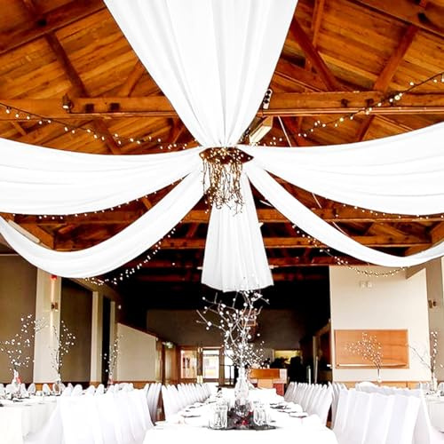 ABKLESACH 4 Panels White Ceiling Drapes for Wedding 5ftx20ft Wedding Arch Draping Fabric Sheer Curtains Chiffon Drapery Draping for Wedding Ceremony Reception Halls Decorations