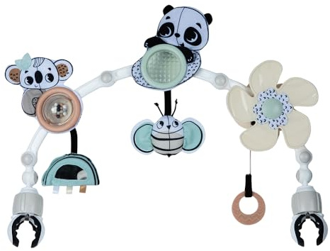 Tiny Love Sunny Stroll Arch, Adjustable Activity Arch for Babies, Baby-Activated Fan, Easy-to-Pull Mirror, Transparent Sun Prism, Teether, Rattle, Universal Attachment Clips, Black & White Décor