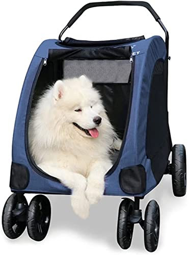 Hundebuggys, Hundekinderwagen, Buggy mit Rädern, großer Haustierbuggy, hochwertiger, robuster Hunde-/Katzen-/Haustierkinderwagen, Reisewagen, Tragkraft 50 kg (hellgrau) (blau)